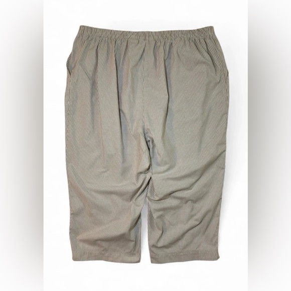 Alia Women's 18W Tan White Pinstripes Pull On Elastic Waist Capri Pants 35x20 - Picture 2 of 6